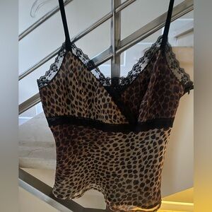 Vintage Leopard Print Lace Trim Cami Top